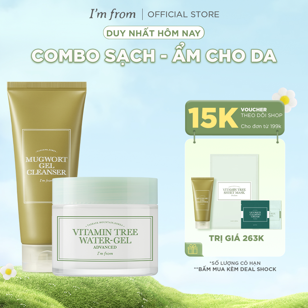 Ảnh Combo Sữa rửa mặt Mugwort Gel Cleanser 150ml+Kem dưỡng dạng gel Vitamin Tree Water-gel Advanced 75g 1