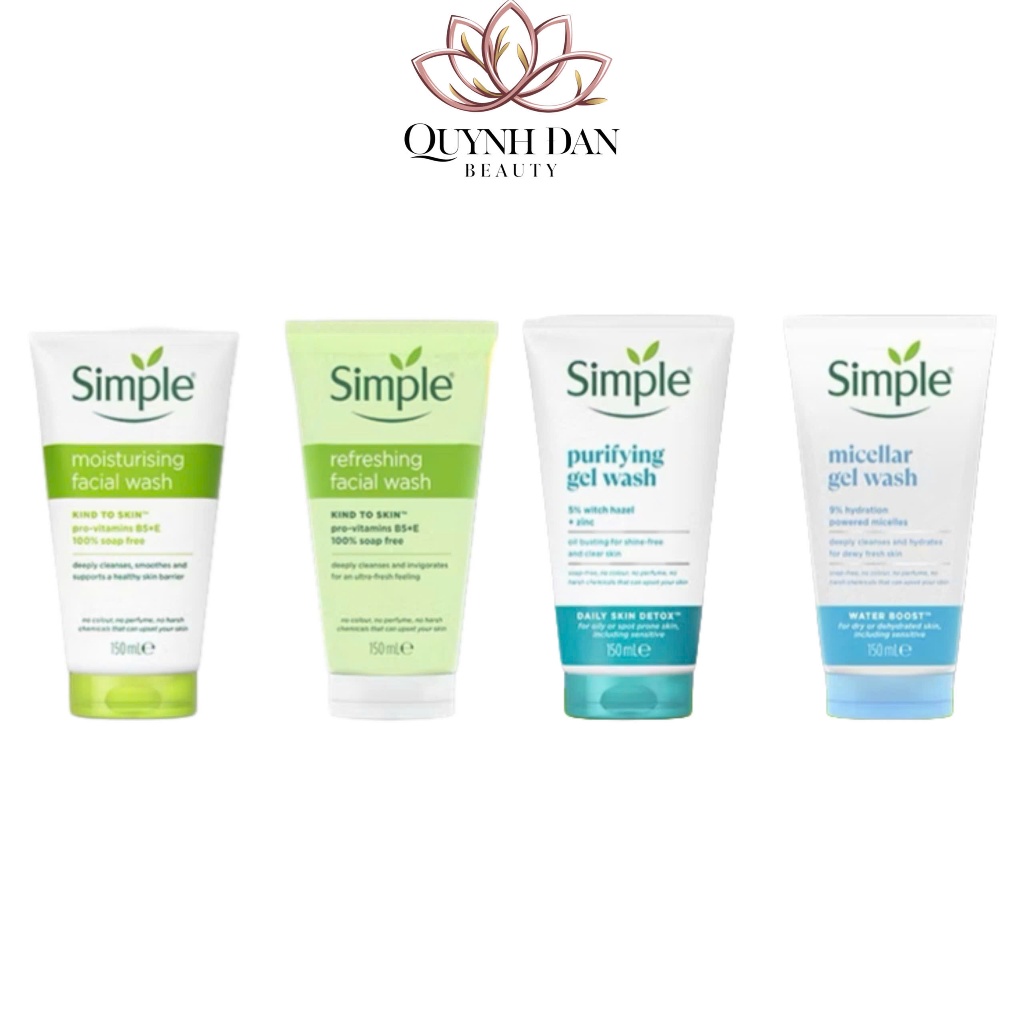 Sữa Rửa Mặt Simple 150ml giúp da sạch thoáng, cấp ẩm và ngừa mụn