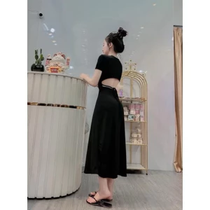 Đầm body tay ngắn dáng xoè maxi hở lưng hotgirl sexy màu đỏ đô tôn da xinh đẹp hottrend