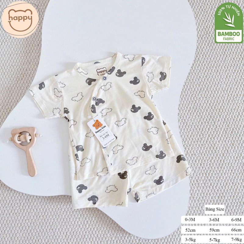 (LPCT 18) Bộ cộc tay HAPPY KIDS cúc chéo chất Peptit Qc cho bé sơ sinh trai gái 0-9kg