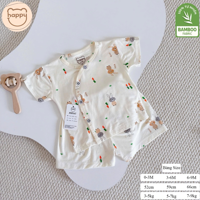 (LPCT 18) Bộ cộc tay HAPPY KIDS cúc chéo chất Peptit Qc cho bé sơ sinh trai gái 0-9kg