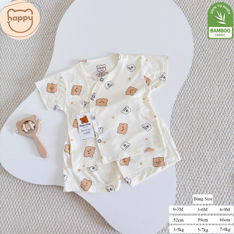 (LPCT 18) Bộ cộc tay HAPPY KIDS cúc chéo chất Peptit Qc cho bé sơ sinh trai gái 0-9kg