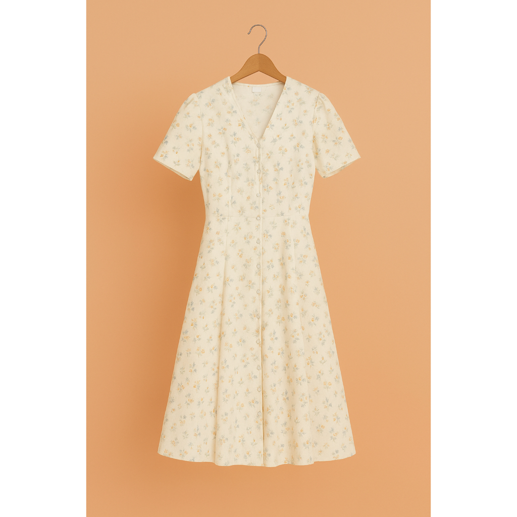 Ảnh Váy hoa nhí cổ V dáng xòe nhẹ nhàng – váy vintage nữ Evalover V2025281 1