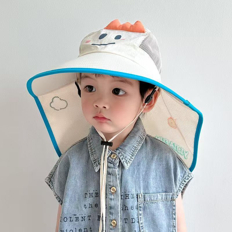 Mũ Chống Nắng Đi Biển Cho Bé Nón Tai Bèo Rộng Vành Kèm Còi Chống Lạc, Che Nắng Phối Lưới Thoáng Khí