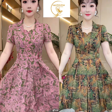 đầm trung niên cho mẹ dự tiệc,đầm cổ vest sang trọng công sở chất vải lua mango- VD01