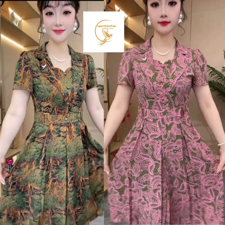 đầm trung niên cho mẹ dự tiệc,đầm cổ vest sang trọng công sở chất vải lua mango- VD01