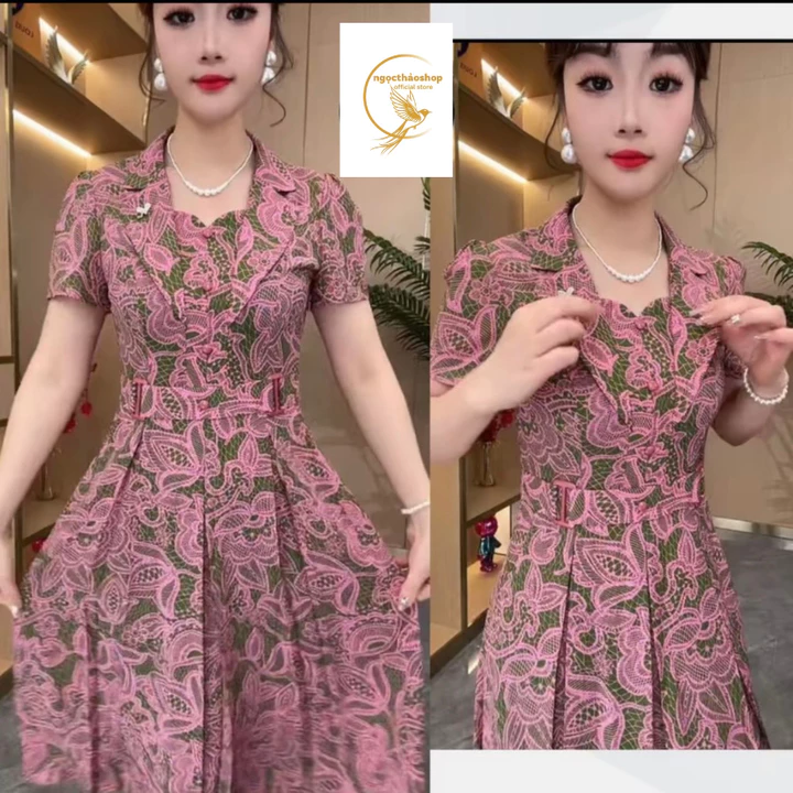 đầm trung niên cho mẹ dự tiệc,đầm cổ vest sang trọng công sở chất vải lua mango- VD01