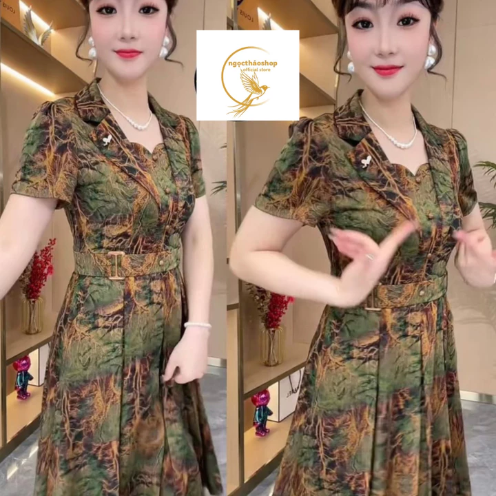 đầm trung niên cho mẹ dự tiệc,đầm cổ vest sang trọng công sở chất vải lua mango- VD01