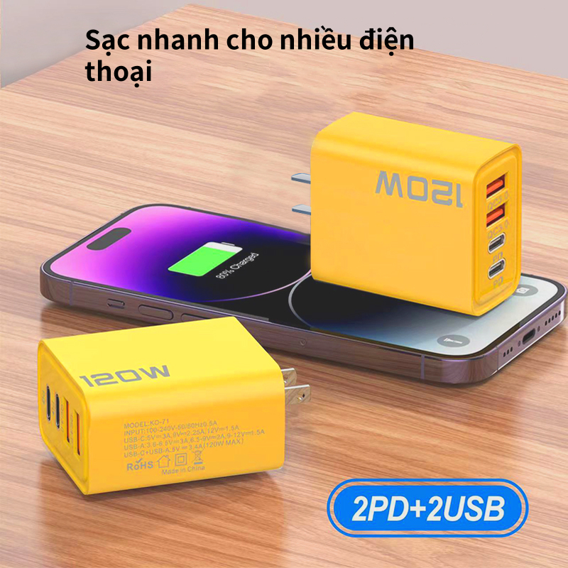Bộ sạc nhanh PD 120W USB Type C,Củ sạc nhanh 3.1A 4 cổng,Bộ chuyển đổi 3.0 cho điện thoại,samsung