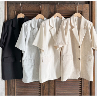 Áo khoác blazer ngắn tay chất linen poly muối tiêu Ma Vie