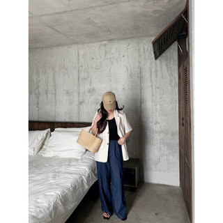 Áo khoác blazer ngắn tay chất linen poly muối tiêu Ma Vie