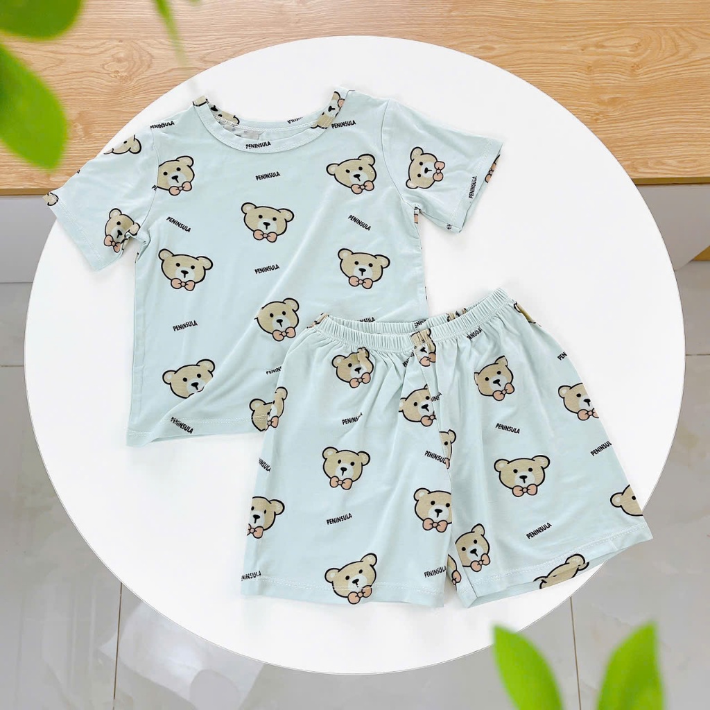 Bộ đùi bé trai sợi sồi Modal Lá Homewear A245 mềm mát lạnh, bộ cộc tay bé trai mặc hè hình xe