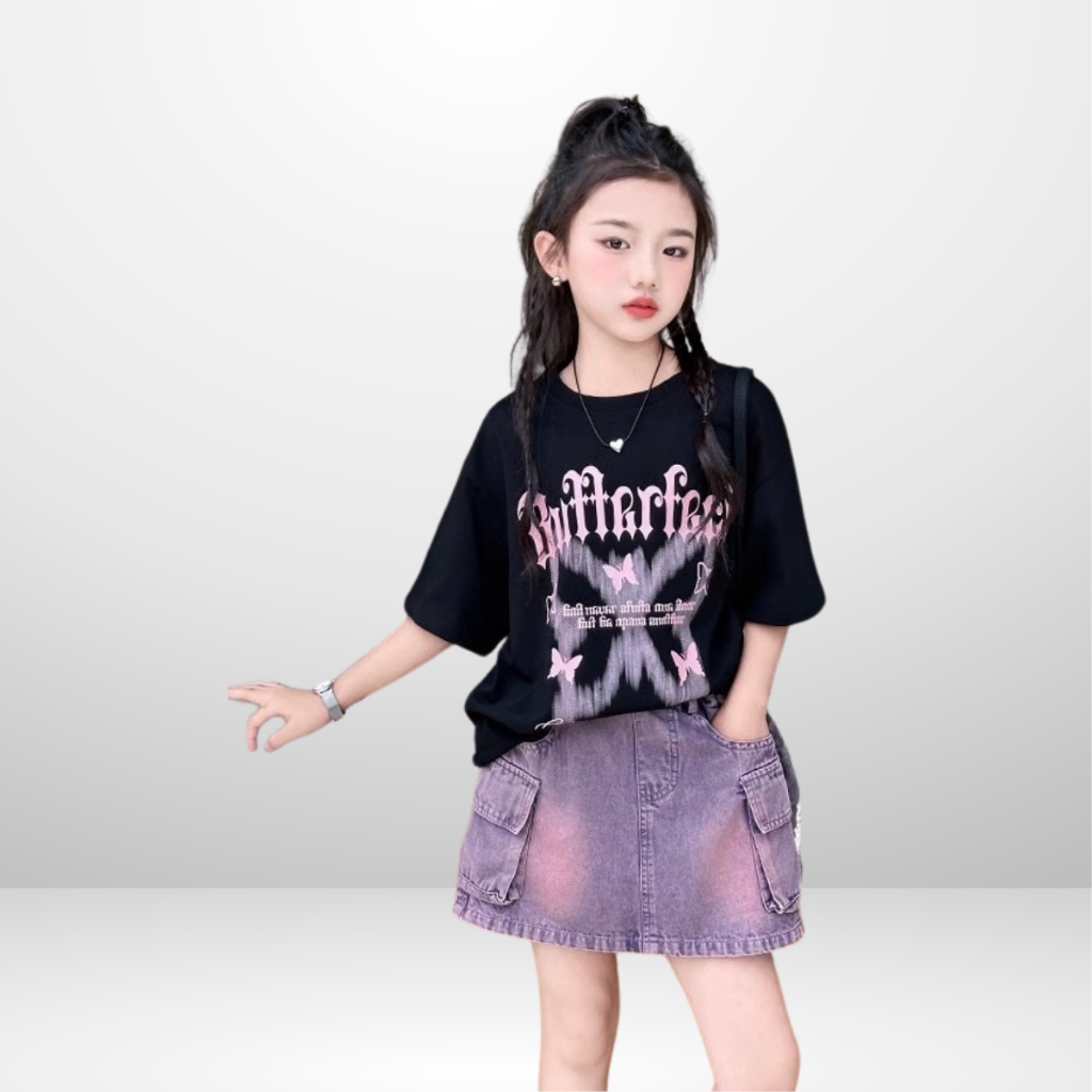 Áo Thun Trẻ Em JJ Kids Fashion – In Hình Butterfly Đôi Cánh Tỏa Sáng – Form Rộng Bé Gái B674