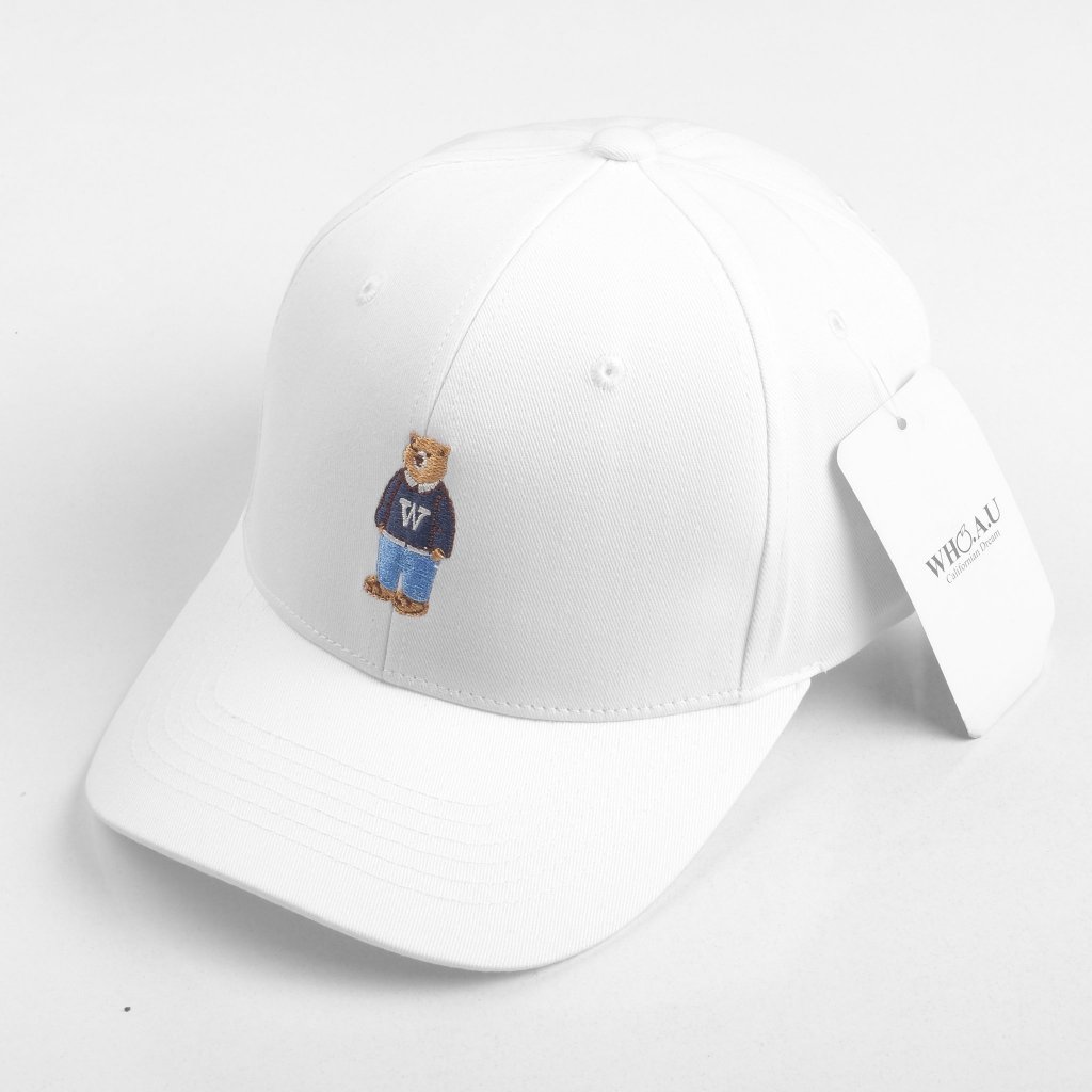 Mũ Nón lưỡi trai Meowist Unisex WHOAU chất liệu vải Kaki logo Gấu Cream ,nón lưỡi trai Hàn Quốc
