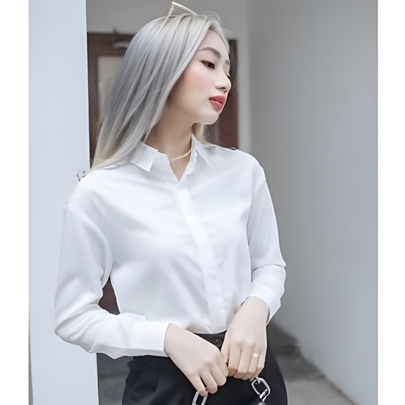 ÁO SƠ MI NỮ TRẮNG TAY DÀI DÁNG XUÔNG CỰC XINH (HÀNG PHỔ THÔNG - GIÁ TỐT) - CHIẾT EO - GN1
