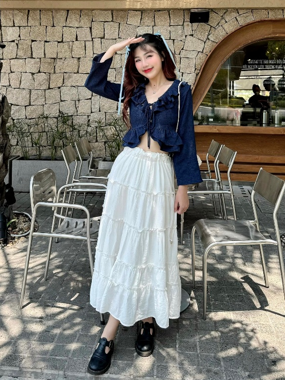 Ảnh Áo sơ mi cổ bèo GAGO Brand nữ cổ V tay dài thắt dây thời trang, áo nữ phong cách tiểu thư GA4708 4638 2