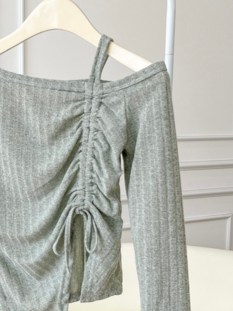 Ảnh Áo trễ vai 1 bên nữ cotton dài tay ôm body rút dây GAGO Brand tiểu thư dễ thương GA4972 GA4981 GA4982 3