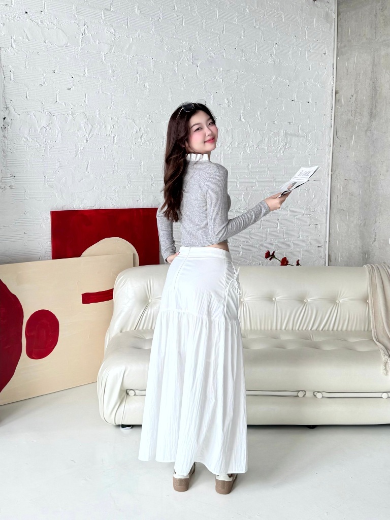 Ảnh Áo Thun GAGO Brand Cotton Phối Cổ Bèo Tay Dài Phong Cách Hàn Quốc Tiểu Thư Sang Chảnh Thoải Mái GA5099 3