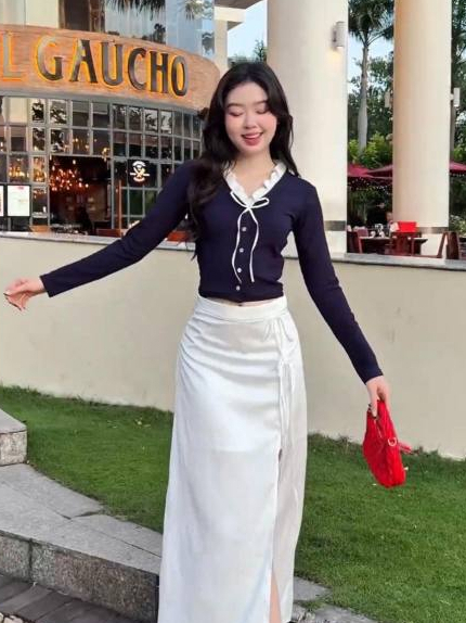Ảnh Áo Thun GAGO Brand Cotton Phối Cổ Bèo Tay Dài Phong Cách Hàn Quốc Tiểu Thư Sang Chảnh Thoải Mái GA5099 2