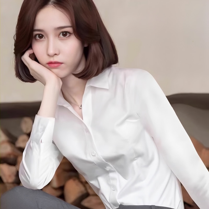 ÁO SƠ MI NỮ TRẮNG TAY DÀI DÁNG XUÔNG CỰC XINH (HÀNG PHỔ THÔNG - GIÁ TỐT) - CHIẾT EO - GN1
