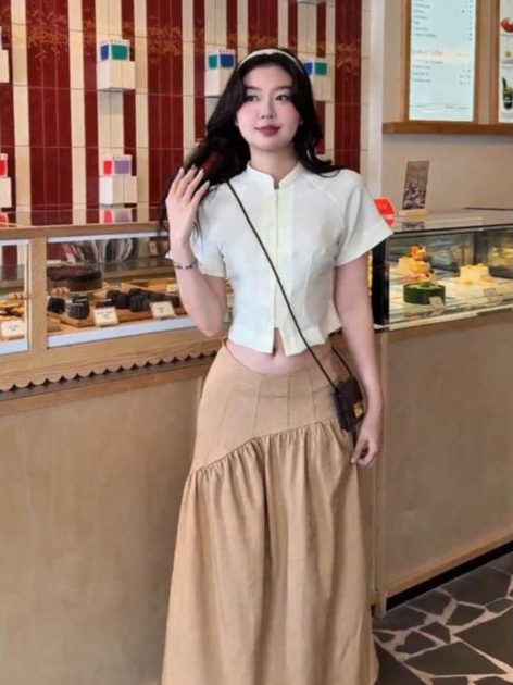 Ảnh Set áo váy đũi cổ tàu GAGO Brand phong cách Chinese cách điệu tiểu thư sang trọng GA5092 GO5093 3