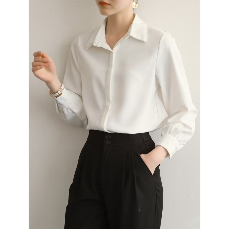 Áo sơ mi trắng from rộng nữ dài tay cotton lạnh Hàn công sở đi học đi làm không nhăn mát mịn - AS2