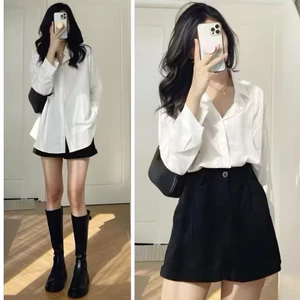 T Áo Sơ Mi Trắng Đen Trơn Form Rộng Nam Nữ Unisex - Áo SOMI Ulzzang đi học sinh KYUBI - AS2
