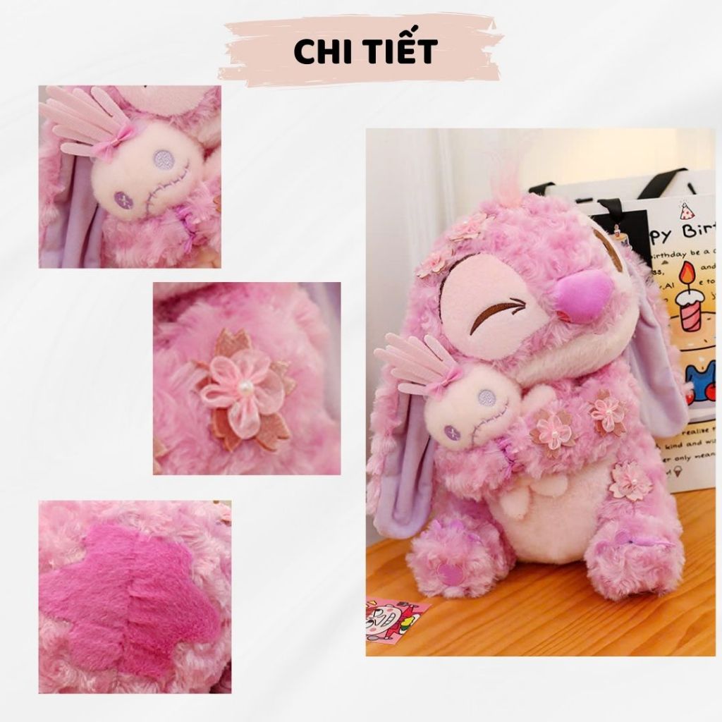[STITCH MẪU MỚI ] Gấu bông stitch sakura ôm thỏ lông xù cao cấp, Stitch hồng hoa anh đào mẫu mới dễ thương