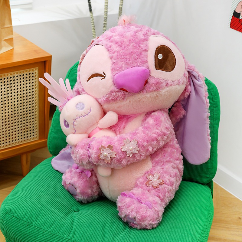 Gấu bông stitch hồng sakura họa tiết cánh hoa đào dễ thương chất liệu lông xù mềm mại