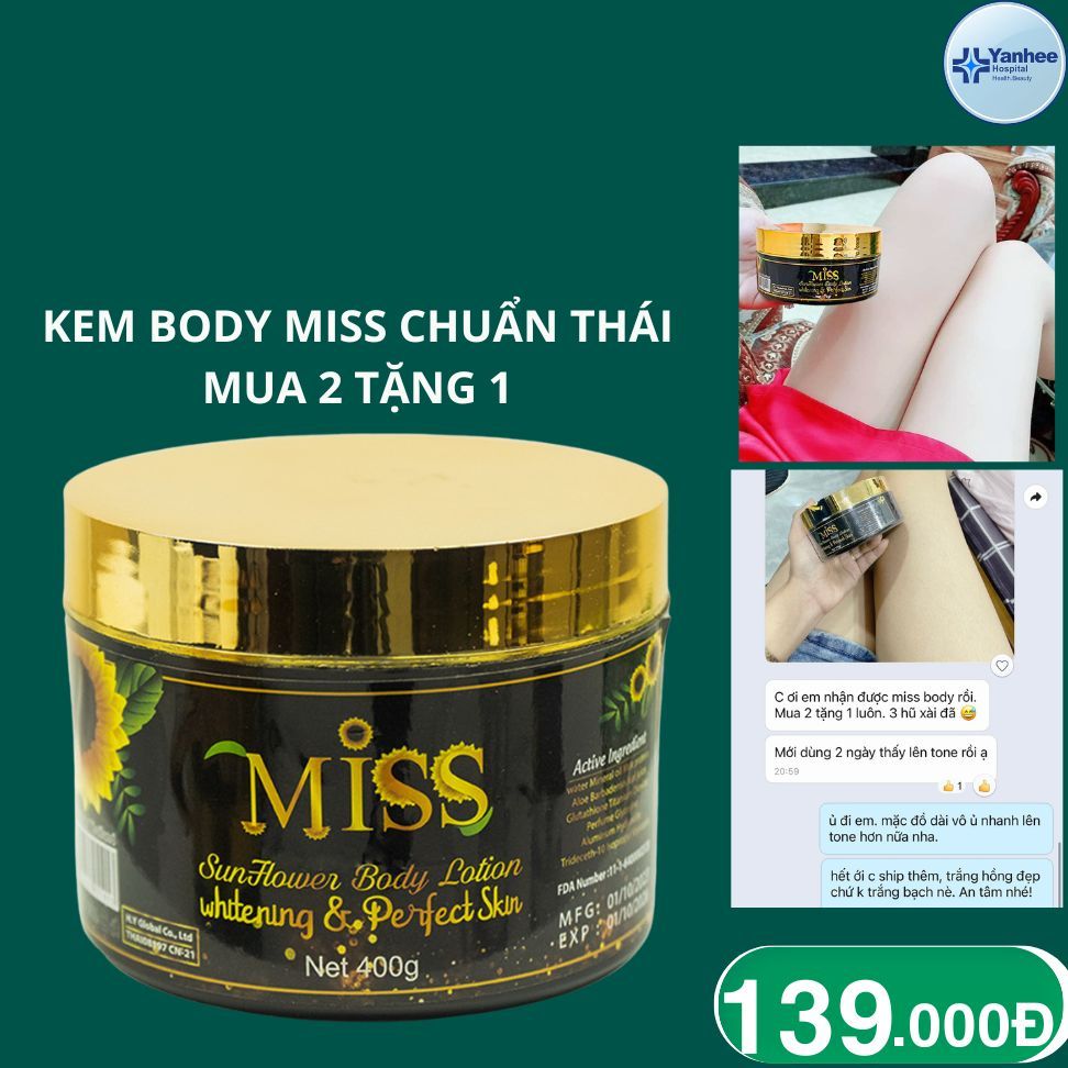 Kem Body Miss Thái Lan Dưỡng Trắng, Makeup, Chống Nắng chuẩn xách tay Thái (2 tem)