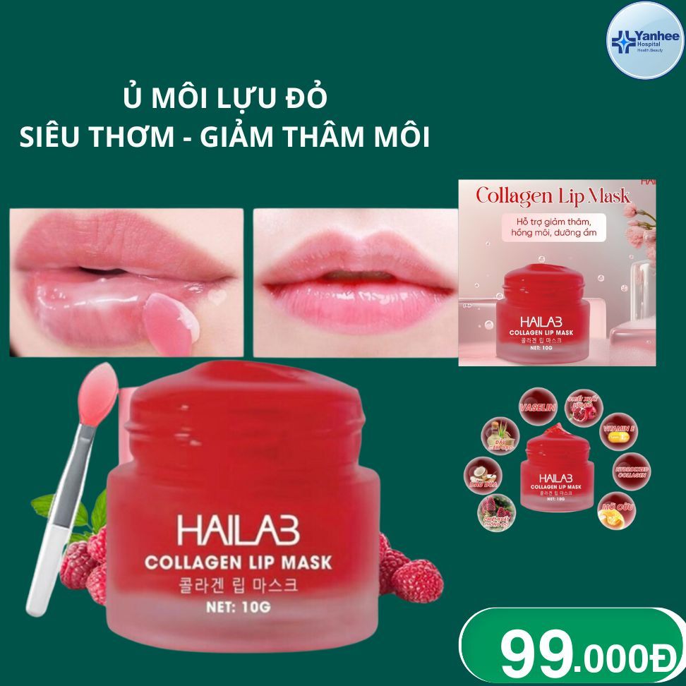 Ủ dưỡng môi lựu đỏ collagen Hàn Quốc HaiLaB giảm thâm, hồng môi dưỡng ẩm căng mọng 10gr (full hộp, full tem chính hãng)