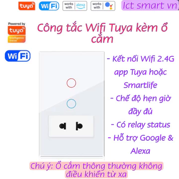 Ổ cắm đôi Wifi Tuya âm tường, ổ cắm + công tắc Wifi âm tường