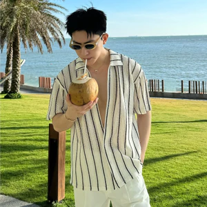 Áo Sơ Mi Ngắn Tay Đi Biển Hoạ Tiết Đan Lưới Nam Nữ ZUTEE