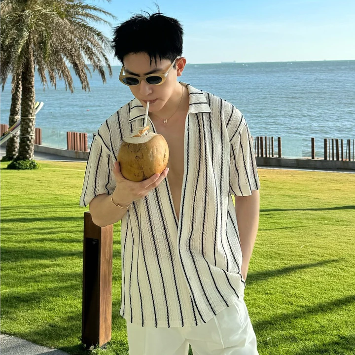 Áo Sơ Mi Ngắn Tay Đi Biển Hoạ Tiết Đan Lưới Nam Nữ ZUTEE