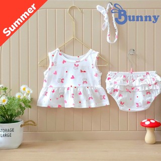 Bộ babydoll hè chính hãng Bunny chất thun cotton cho bé gái 3-10kg(*)
