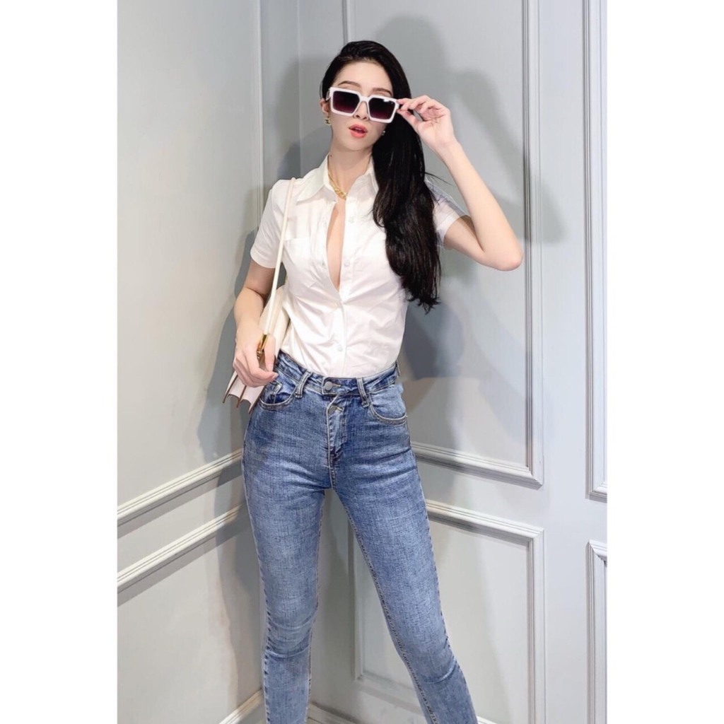 Áo sơ mi tay ngắn dài dáng ôm body chất co dãn