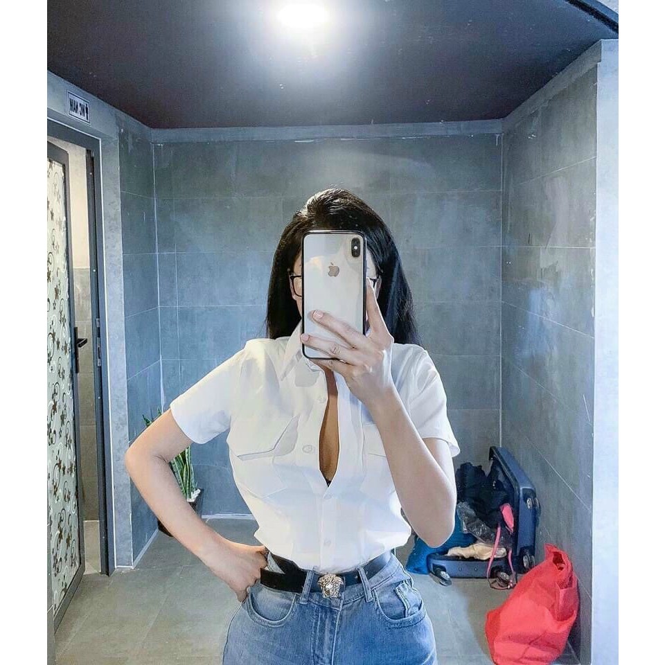 Áo sơ mi tay ngắn dài dáng ôm body chất co dãn