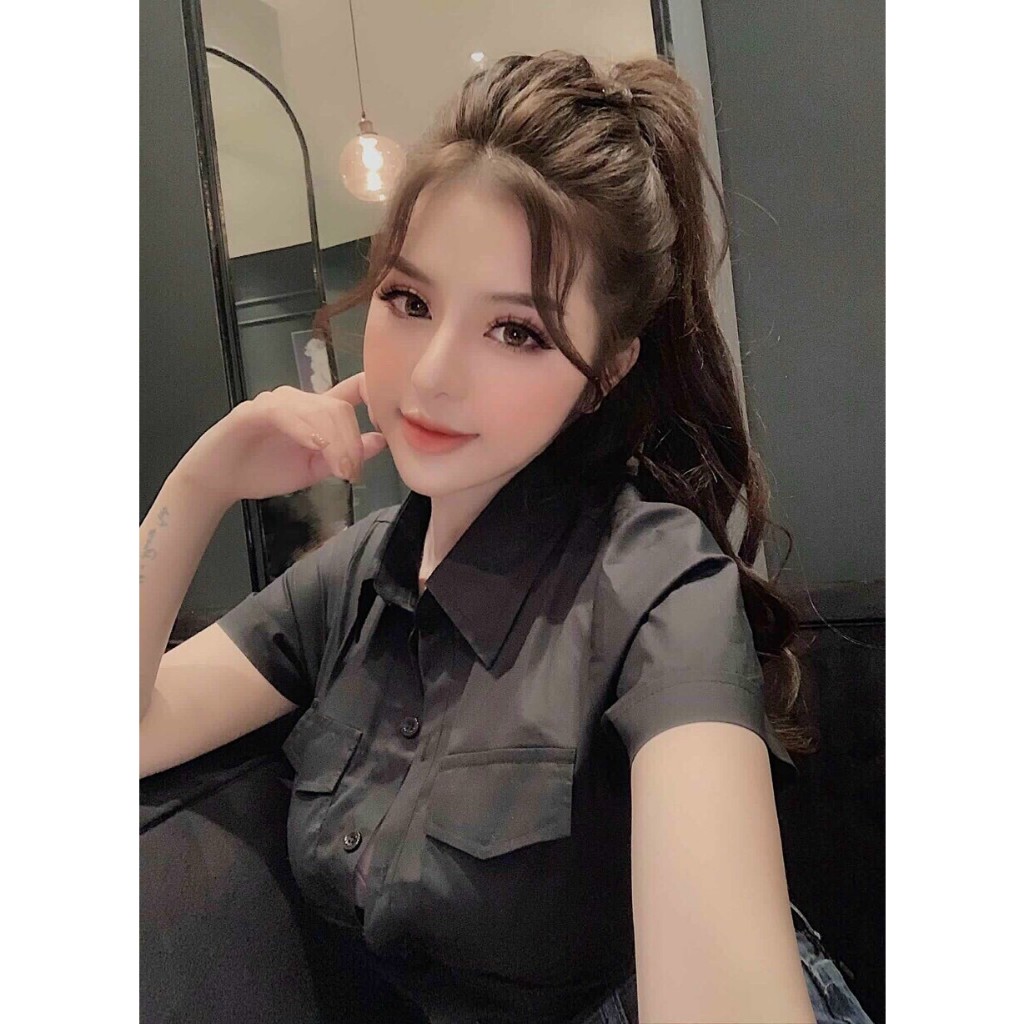 Áo sơ mi tay ngắn dài dáng ôm body chất co dãn