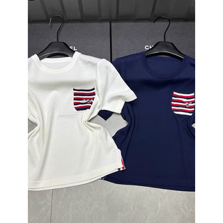 LT - Áo len nữ cổ tròn cộc tay free size túi ngực hình cún thêu sắc nét len mặc bốn mùa 982