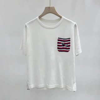 LT - Áo len nữ cổ tròn cộc tay free size túi ngực hình cún thêu sắc nét len mặc bốn mùa 982