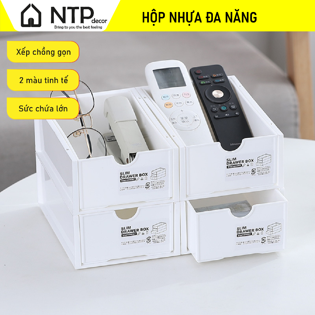 [Giá Rẻ] Hộp nhựa để bàn có ngăn kéo xếp chồng đa năng NTP decor dùng với kệ decor