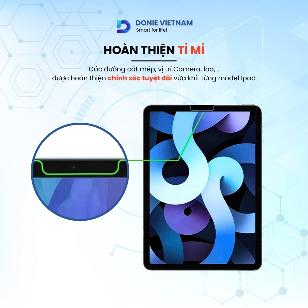 Kính Cường Lực Độ Cứng 9H Trong Suốt Cho iPad A16 Gen 10/11 Air 4/5/6/7 Pro 11 13 M3 M4 | Donie C01