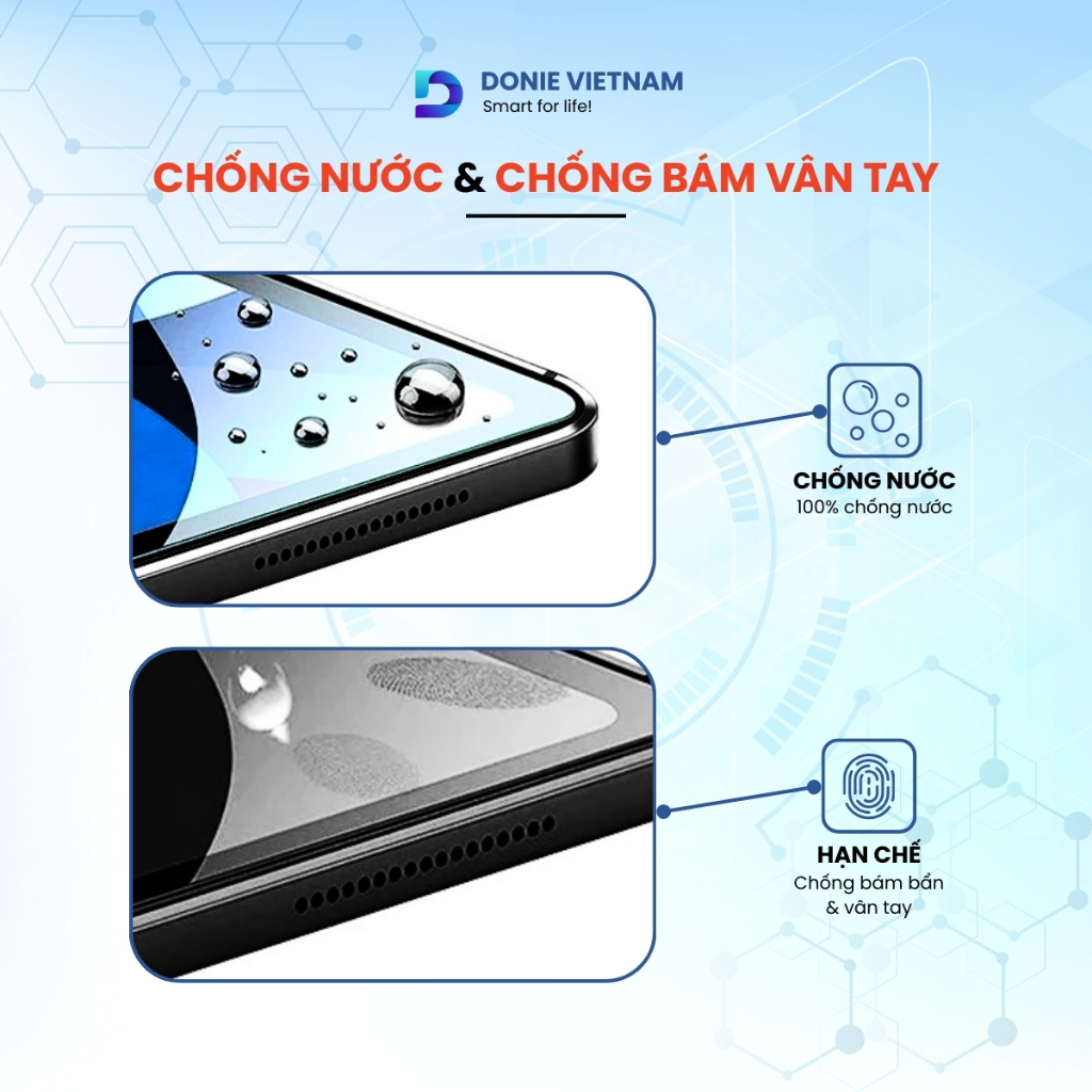 Kính Cường Lực Độ Cứng 9H Trong Suốt Cho iPad A16 Gen 10/11 Air 4/5/6/7 Pro 11 13 M3 M4 | Donie C01
