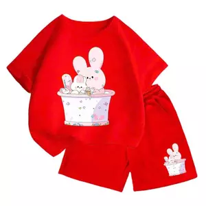 Bộ Cộc Tay Cho Bé Mặc Vào Mùa Hè Chất Vải Thun Cotton Thoáng Mát, Hình 4 Bé Thỏ Đi Tắm (M 130)