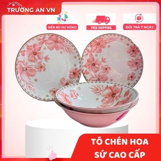 Tô Chén Đĩa Họa Tiết Hoa Dừa Hồng Cực Xinh - Decor, Dĩa Đựng Đồ Ăn, Tráng Men Cao Cấp - Trường An VN