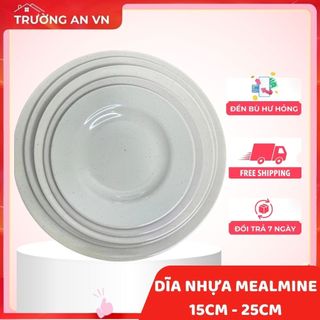 Dĩa Nhựa Melamine Tròn Cạn, Dĩa Cơm Sườn, Cơm Tấm Màu Trắng, Vàng, Xanh 15cm - 25cm - Trường An VN
