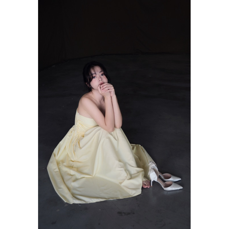 Đầm sọc xếp ngực- Hàng thiết kế-màu Xanh/Vàng- TYCLOTHING