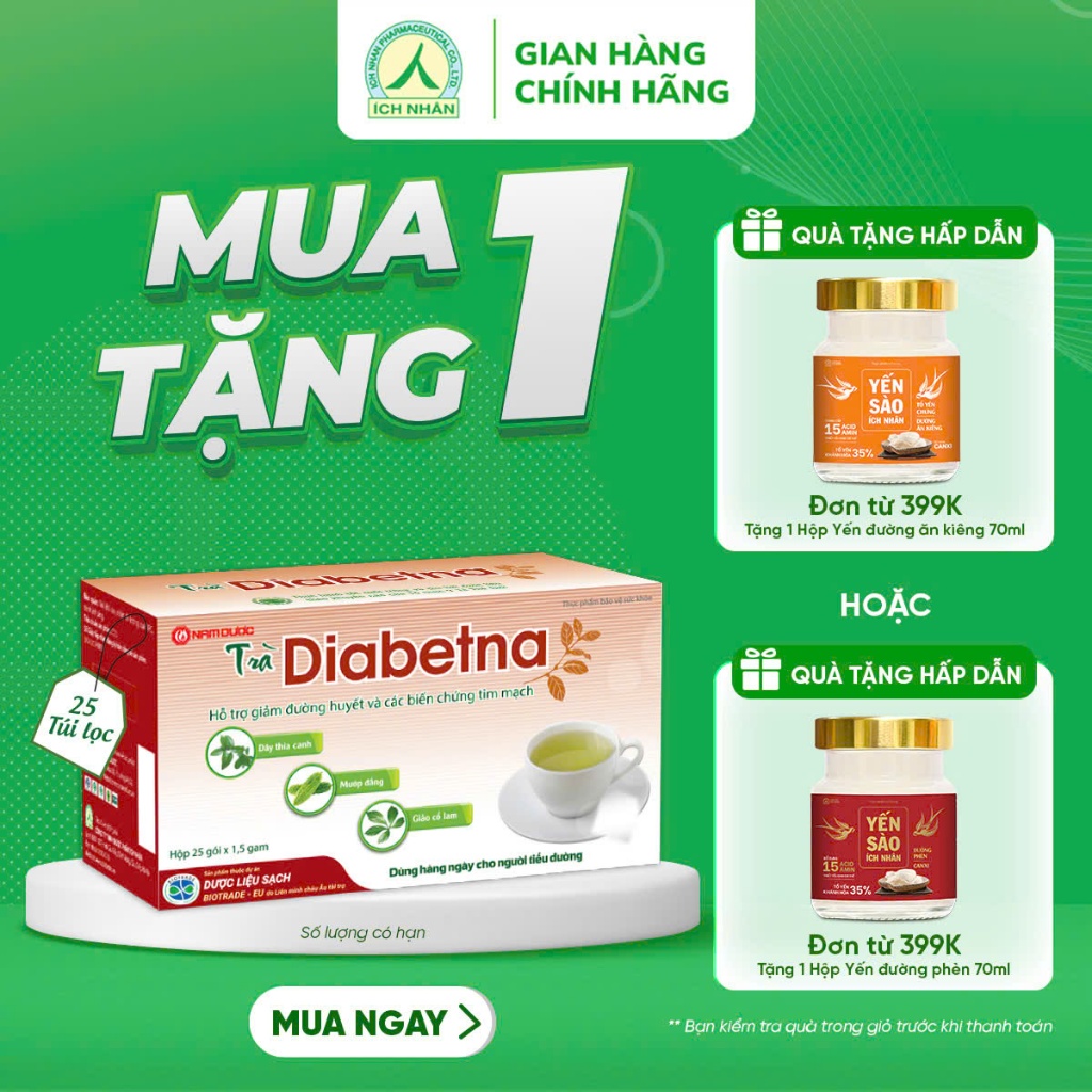 Ảnh Trà Diabetna cho người tiểu đường - hỗ trợ hạ đường huyết và mỡ máu hộp 25 gói TDI 1