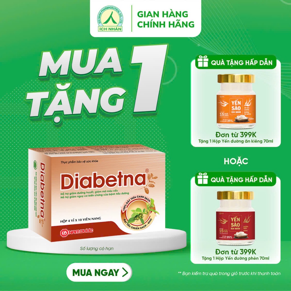 Ảnh Combo 3 hộp viên uống dây thìa canh Diabetna Ích Nhân giúp ổn định đường huyết, tăng cường sức khoẻ 40 viên/hộp 1