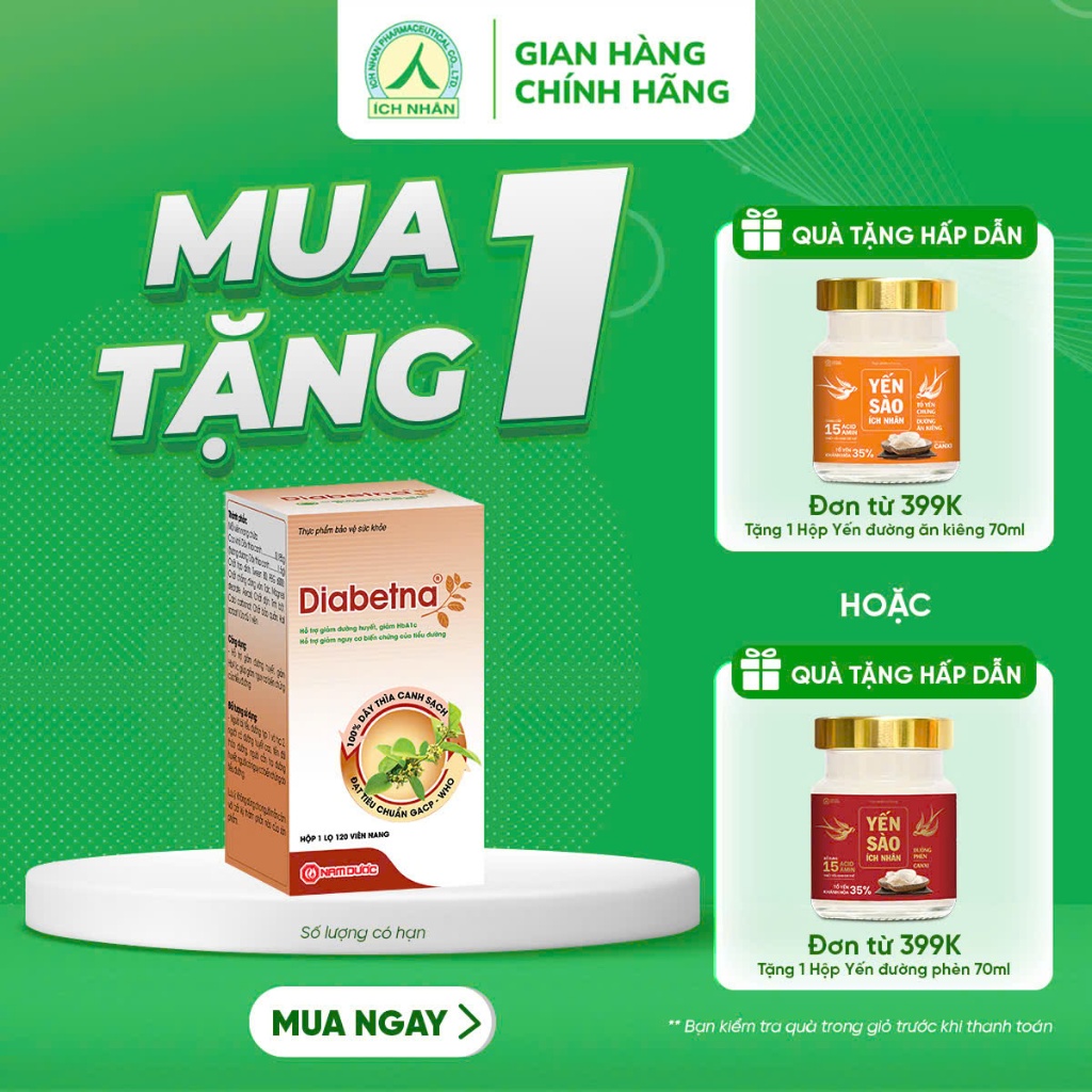 Ảnh Combo 2 lọ viên uống dây thìa canh Diabetna Ích Nhân dành cho người tiểu đường giúp ổn định đư 1